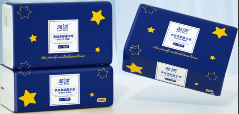 蓝漂白色抽纸6包透明提袋装-HB