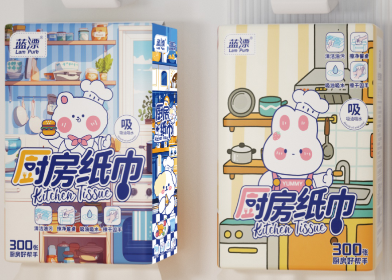 蓝漂白色厨房挂式抽纸2提箱装