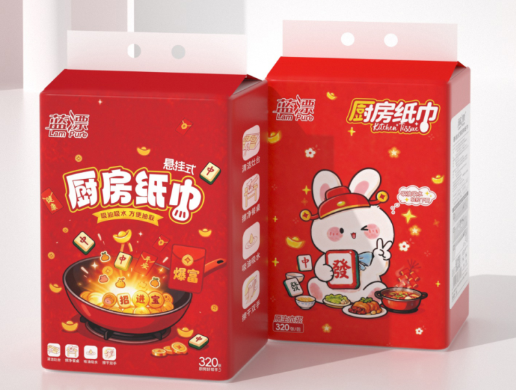 蓝漂白色厨房挂式抽纸5提箱装